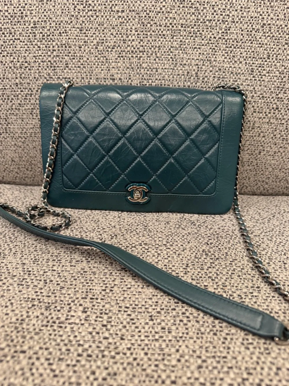 Chanel Green Leather Chain Crossbody Bag